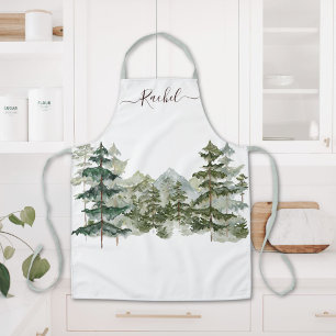 Eleganter Kiefernwald und Berg mit Monogramm Schürze