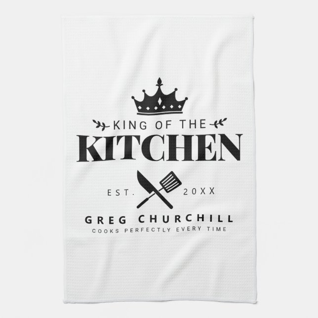 Eleganter King of The Kitchen Modernes Personalisi Geschirrtuch (Vertikal)
