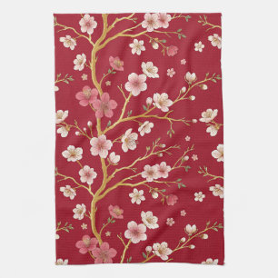 Eleganter Kirschblüten-Gold-Zweig Geschirrtuch