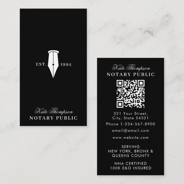 Eleganter, klassiger QR-Code für Notar-Unterschrif Visitenkarte (Vorne/Hinten)