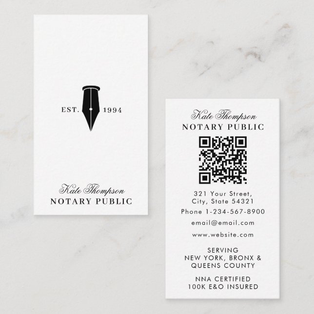 Eleganter klassiger QR-Code für Notar-Unterschrift Visitenkarte (Vorne/Hinten)