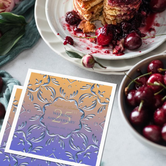 Eleganter Klassiker Extravagant 25. Hochzeitstag Serviette (Von Creator hochgeladen)