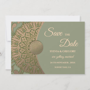 Eleganter Klassiker Mandala Modernes Magengrün & G Save The Date