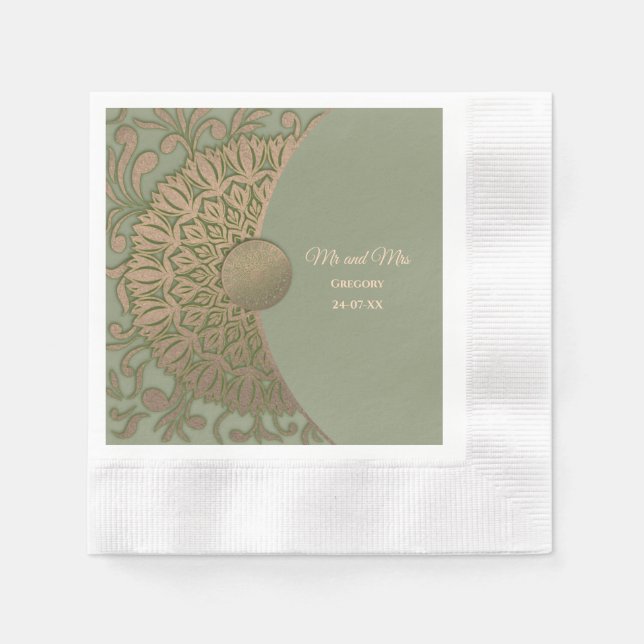 Eleganter Klassiker Modernes Sage Green & Gold Serviette (Vorderseite)