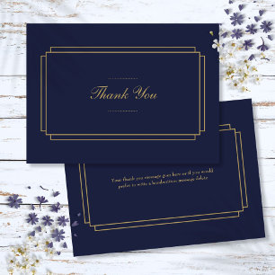 Eleganter klassischer Art Deco Navyblau und Gold Dankeskarte