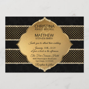Eleganter klassischer Black Gold Diamond Glitzer W Einladung