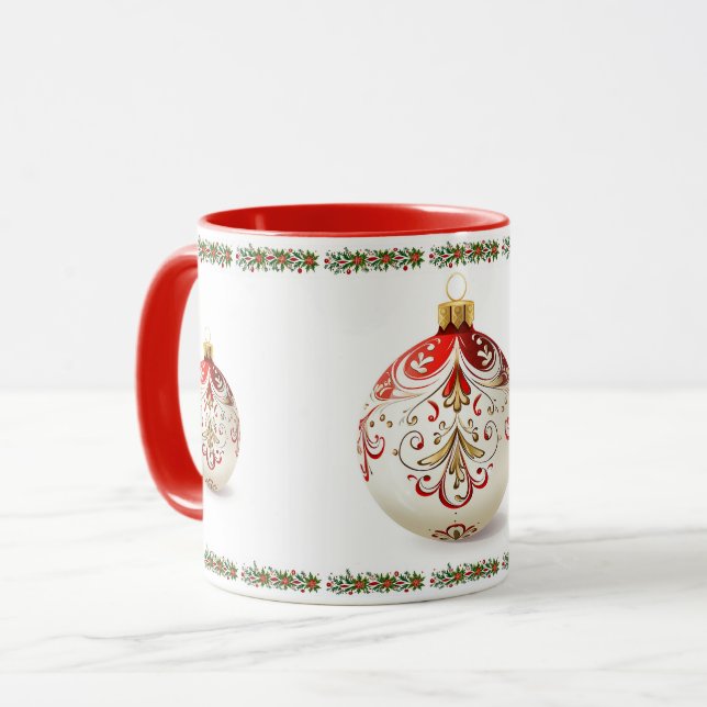 Eleganter klassischer botanischer Weihnachtsball Tasse (Vorderseite Links)