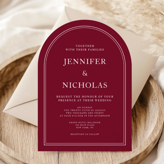 Eleganter klassischer Formal-Burgund-Hochzeitsboge Einladung (Elegant Classic Formal Burgundy Wedding Arch Invitation)