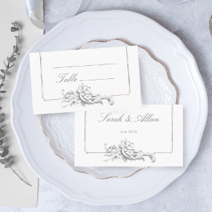 Eleganter klassischer französischer Rokoko Floral Platzkarte
