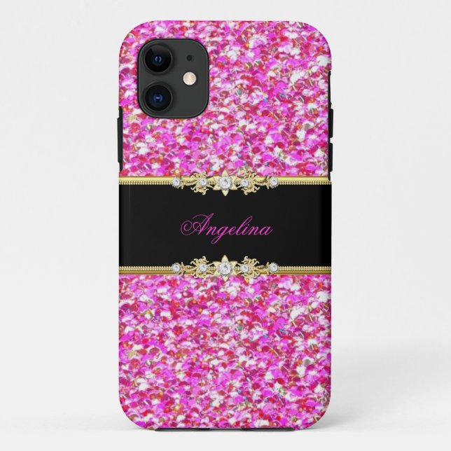 Eleganter klassischer Glitzer Look Pink Black Gold Case-Mate iPhone Hülle (Rückseite)