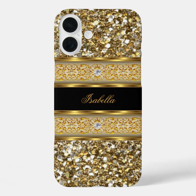 Eleganter klassischer Gold Diamond Glitzer Case-Mate iPhone Hülle (Rückseite)