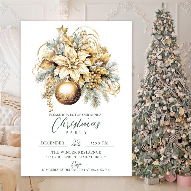Eleganter klassischer goldgrüner Luxus Weihnachten Einladung (Gold luxury elegant Christmas party invitation)