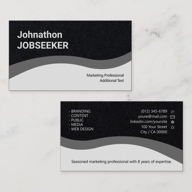 Eleganter klassischer Jobsucher Minimal Clean Blac Visitenkarte (Vorne/Hinten)