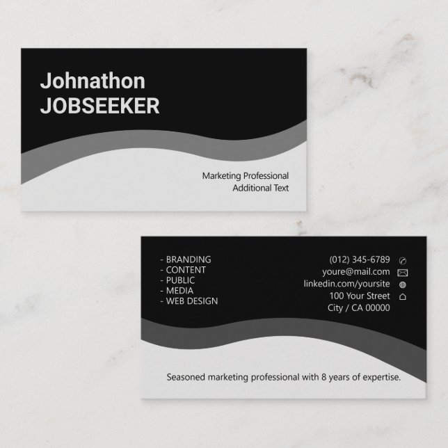 Eleganter klassischer Jobsucher Minimal Clean Gray Visitenkarte (Vorne/Hinten)
