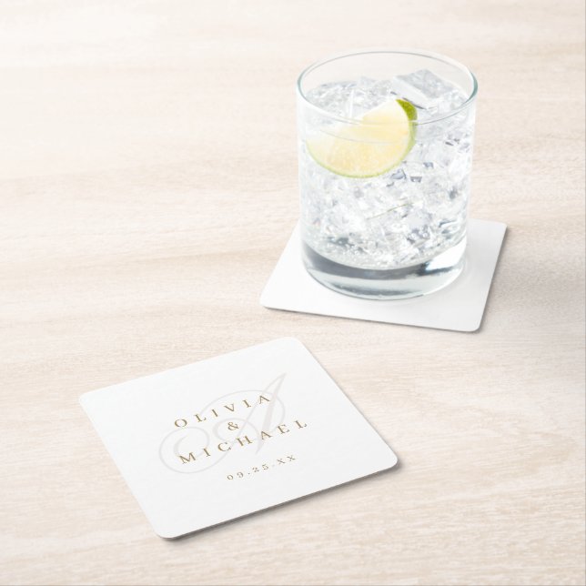 Eleganter klassischer Kalligrafie-Hochzeitsplatz Rechteckiger Pappuntersetzer (Vor Ort)