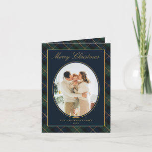 Eleganter klassischer Karo-Familienfoto-Weihnachte Feiertagskarte