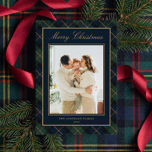 Eleganter klassischer Karo-Familienfoto-Weihnachte Feiertagskarte