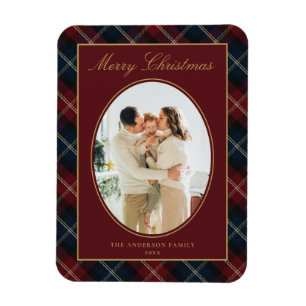 Eleganter klassischer Karo-Familienfoto-Weihnachte Magnet