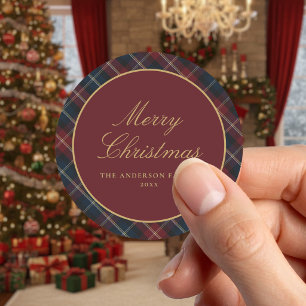 Eleganter klassischer Karo-Weihnachten Runder Aufkleber
