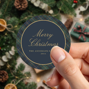 Eleganter klassischer Karo-Weihnachten Runder Aufkleber
