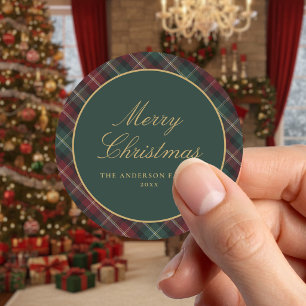Eleganter klassischer Karo-Weihnachten Runder Aufkleber