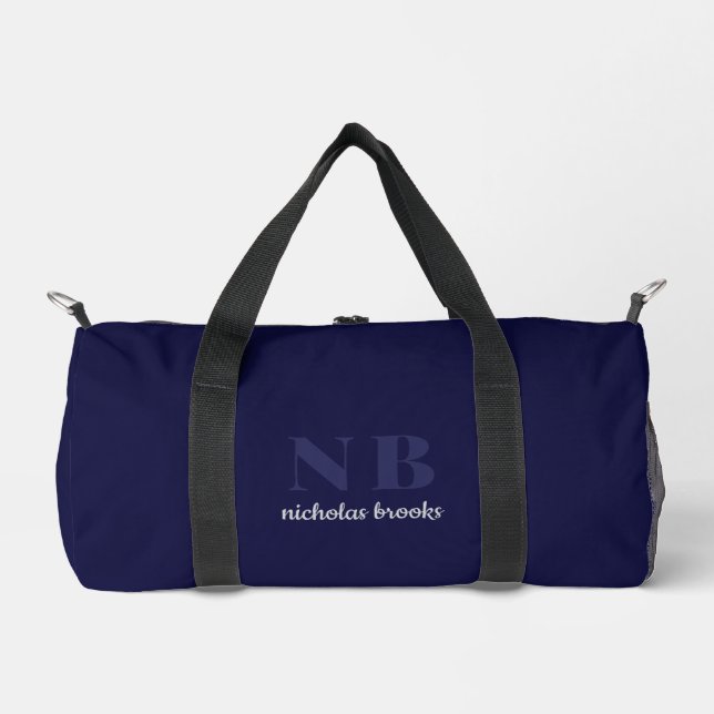 Eleganter klassischer Minimal Monogram Navy Blue Duffle Bag (Vorderseite)