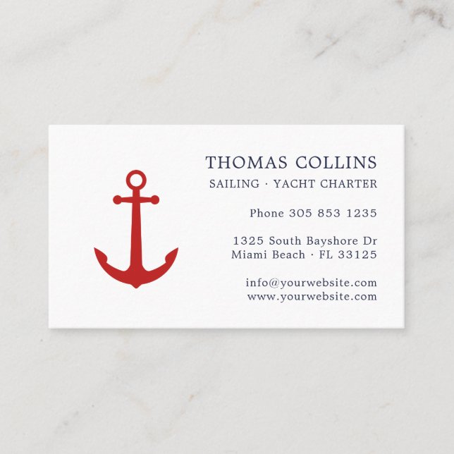 Eleganter klassischer Navy Blue & Red Nautical Anc Visitenkarte (Vorderseite)