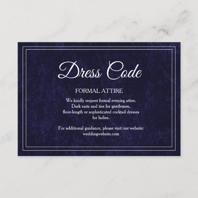 Eleganter klassischer navyblauer Hochzeitskleidung Begleitkarte (Vorderseite)