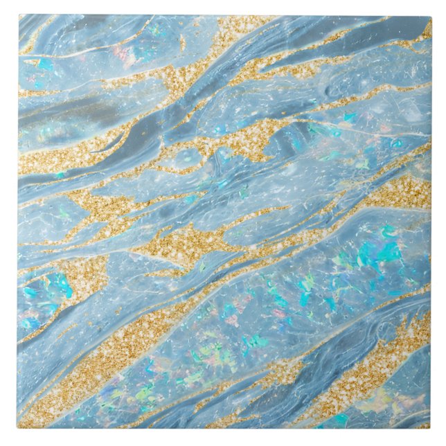 Eleganter klassischer Opal-Marmor Light Blue Gold  Fliese (Vorderseite)