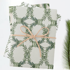 Eleganter klassischer Pine Wreath Weihnachten Geschenkpapier Set