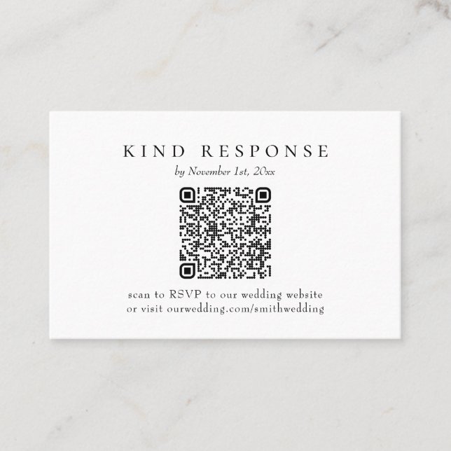 Eleganter klassischer QR Code Hochzeit RSVP-Karte Visitenkarte (Vorderseite)
