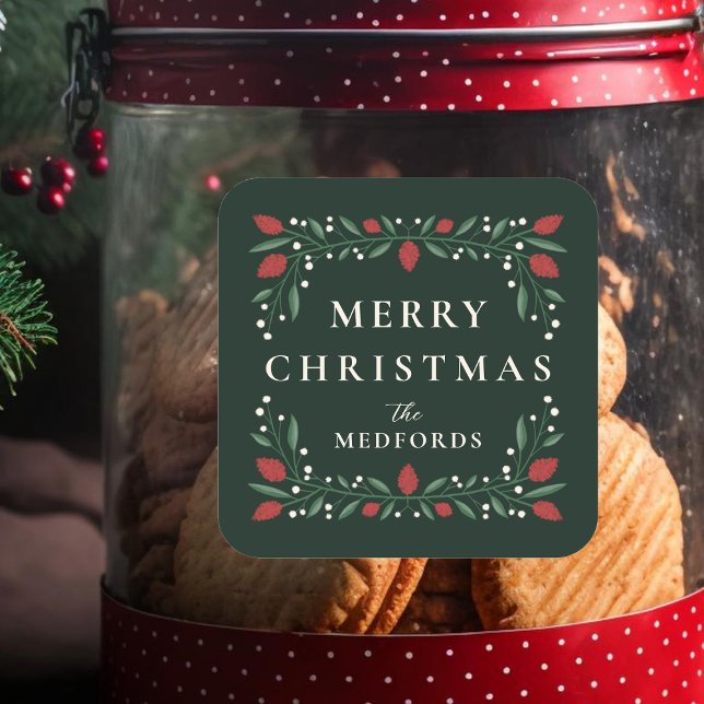 Eleganter klassischer Rahmen Personalisiert Weihna Quadratischer Aufkleber (Von Creator hochgeladen)