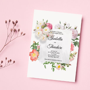 Eleganter klassischer Rosa-Blume-Rahmen Hochzeit Einladung