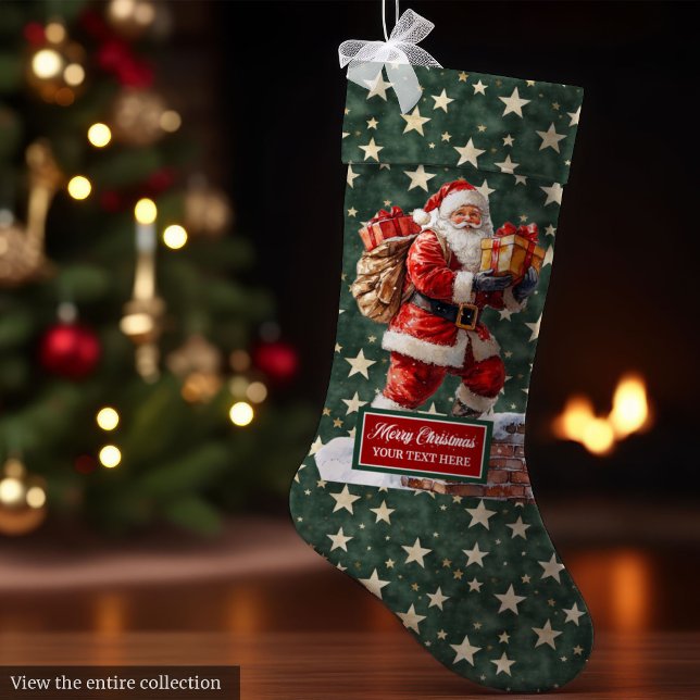 Eleganter klassischer Santa Strumpf Ihr Individuel Großer Weihnachtsstrumpf (Elegant Classic Santa Stocking Your Custom Name)