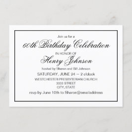 Eleganter klassischer Schwarz und Weiß 60. Geburts Einladung