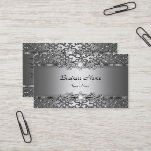 Eleganter klassischer Silver Gray Damask Embossed Visitenkarte
