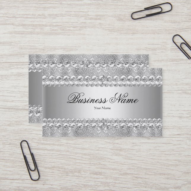 Eleganter klassischer Silver Gray Damask Lace Visitenkarte (Vorderseite/Rückseite Beispiel)
