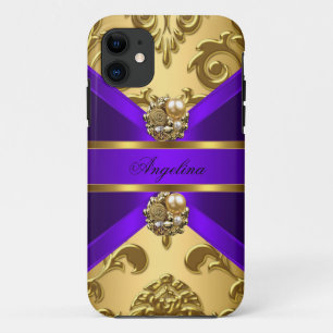 Eleganter, klassischer, violetter, goldener Damast Case-Mate iPhone Hülle