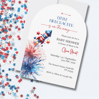 Eleganter Kleine Firecracker 4. Juli Babydusche Einladung