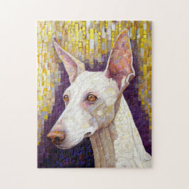 Eleganter Klimt Style Dog Weiß und Gold Mosaik Puzzle