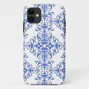 Eleganter Kobalt Blau und Weiße BlumenDamast Case-Mate iPhone Hülle