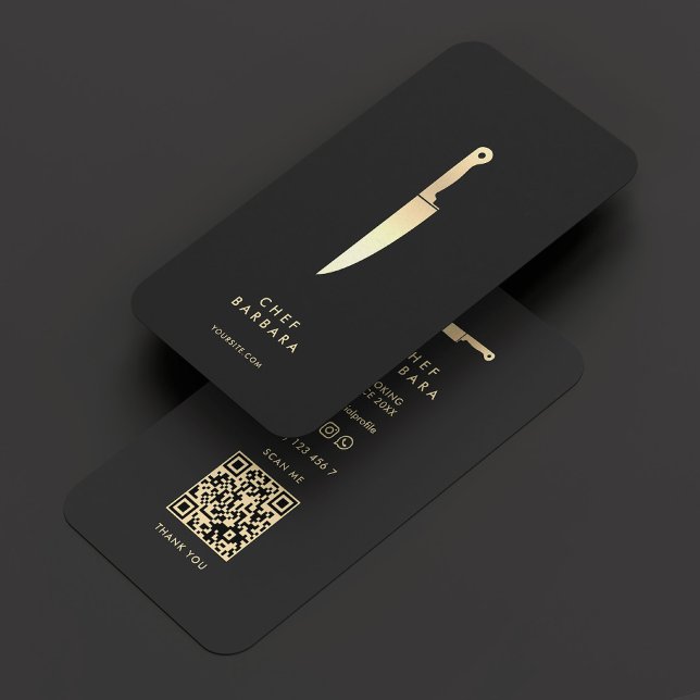 Eleganter Koch Black Gold Messer Modernes Premium Visitenkarte (Elegant Chef Black Gold Knife Modern Premium Business Card
)