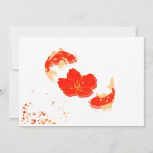 Eleganter Koi Fisch und Rotes Blossom Kunst, Dicht Einladung