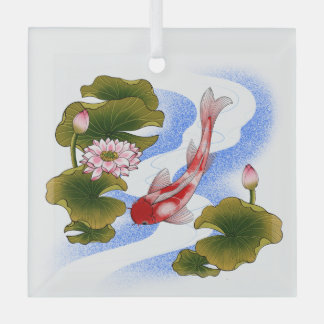 Eleganter Koi-Karpfen im Lotusteich Ornament Aus Glas
