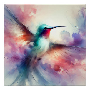 Eleganter Kolibri in Aquarell Poster