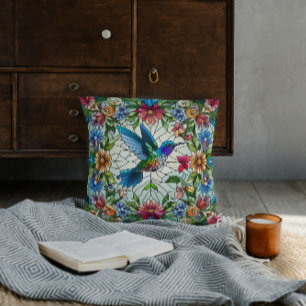 Eleganter Kolibri mit Buntglaseffekt Kissen