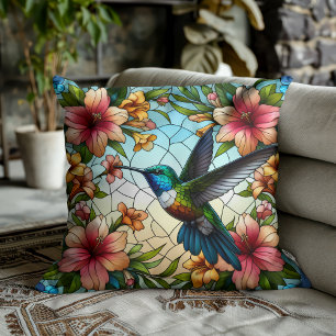 Eleganter Kolibri mit Buntglaseffekt Kissen