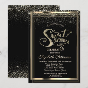 Eleganter Konfetti-Goldrahmen Sweet 17 Geburtstag Einladung