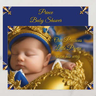 Eleganter königsblauer Prinzen-Babyshower Gold Einladung