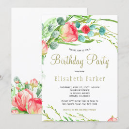 Eleganter Korallengarten aquamarine Rose Geburtsta Einladung